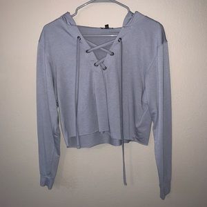 cropped tie front hoodie
